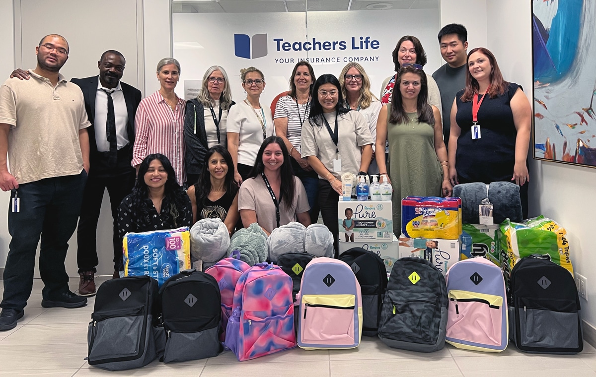 group photo with backpacks